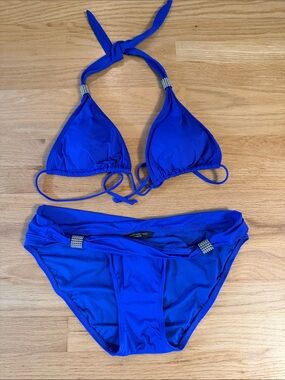 Carmen Marc Valvo Bright Blue Halter Bikini Set, 2 pc, Size L